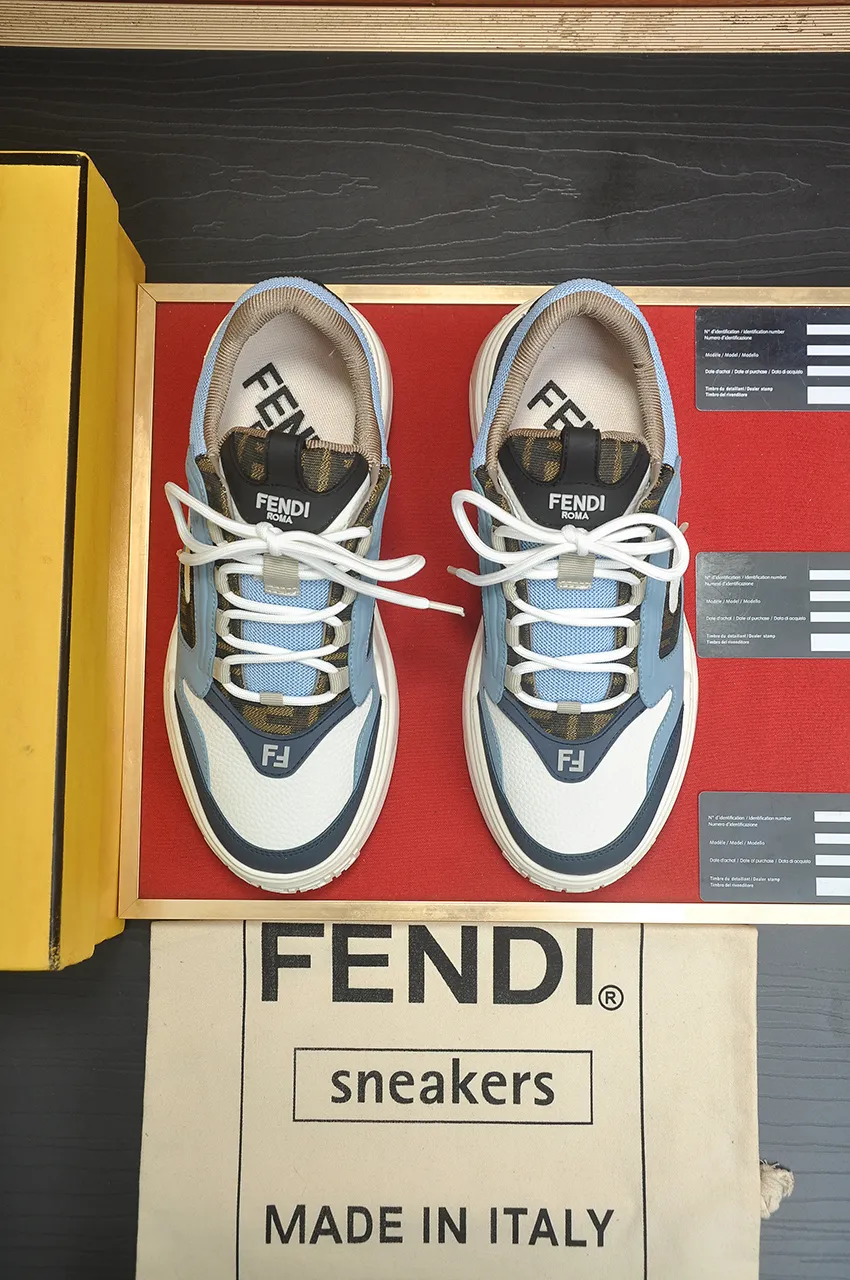 Men's shoes 💰600💶 [Fendi] The latest casual sports shoes 🔥 Many 💑 stars have the same style FD match. The original version is a one-to-one replica. Designer Kim Jones's first fendi match and Donkey brand Trainer basketball sneakers. Material: Original silk mesh. Lining: Breathable mesh. Packaging: Original 1:1 matching high-end packaging. Size: 38-45 (45 is custom-made and cannot be returned or exchanged)